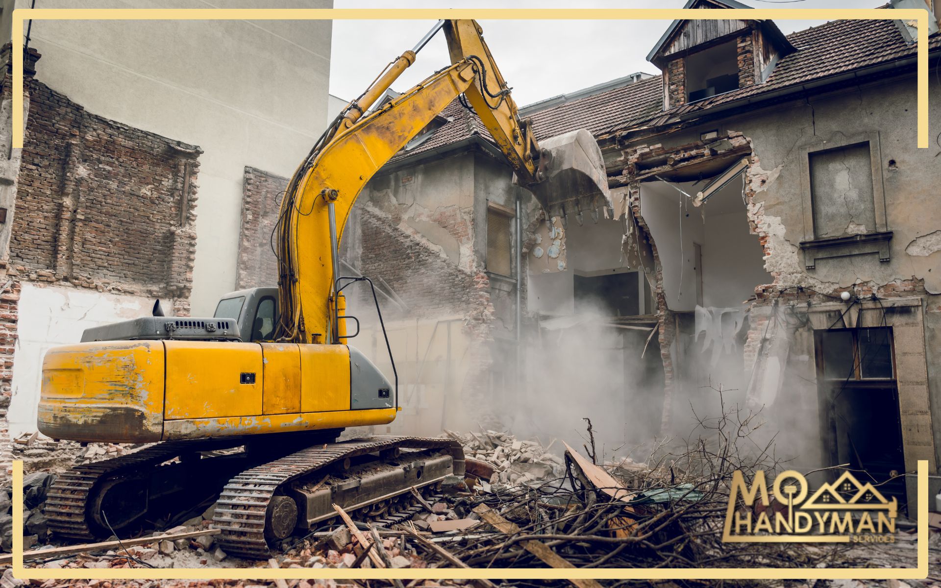 Residential demolition experts preparing for house demolition, emphasizing their expertise in safely bringing down homes with minimal environmental impact.