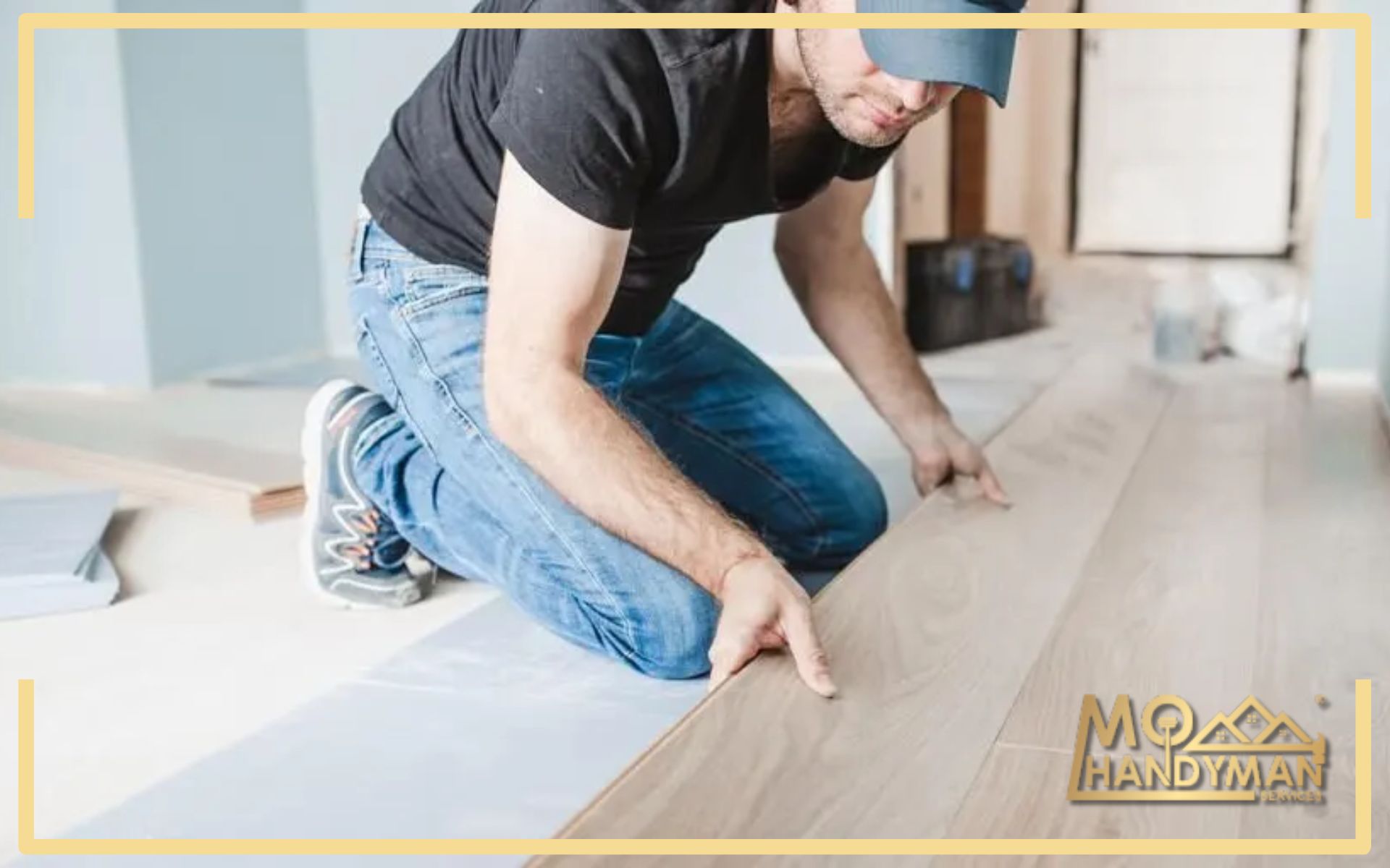 Waterproof laminate flooring in modern kitchen, combining durability with style for high-moisture areas, ensuring a blend of functionality and aesthetic appeal.