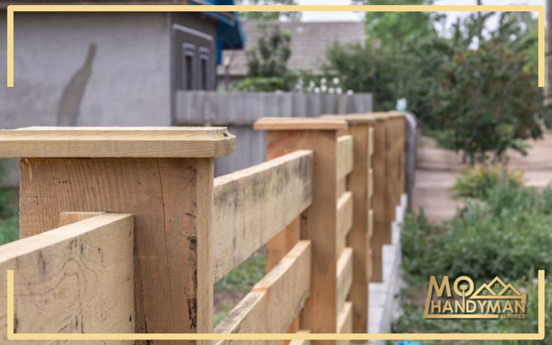 Backyard wooden fence installation